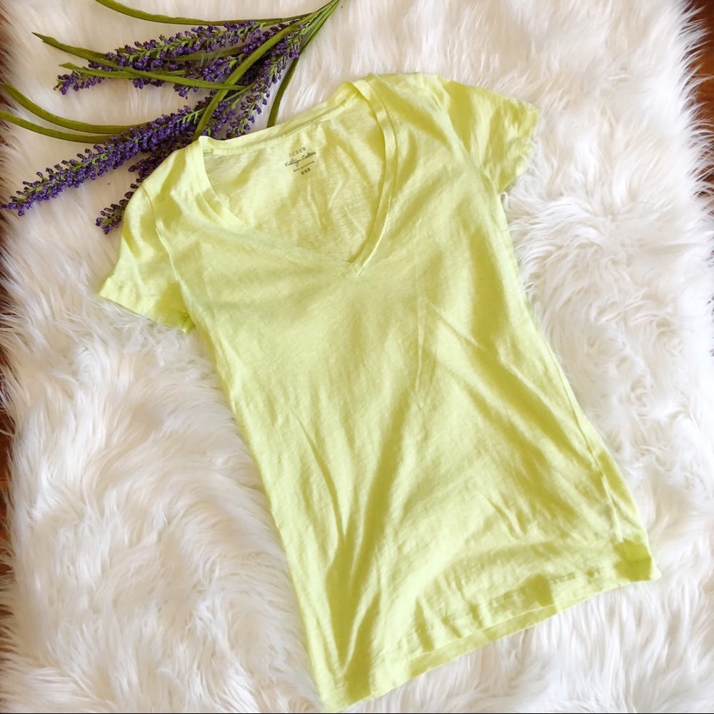 J. Crew Bright Yellow Vintage Cotton V-Neck Tee Preppy - Picture 2 of 4